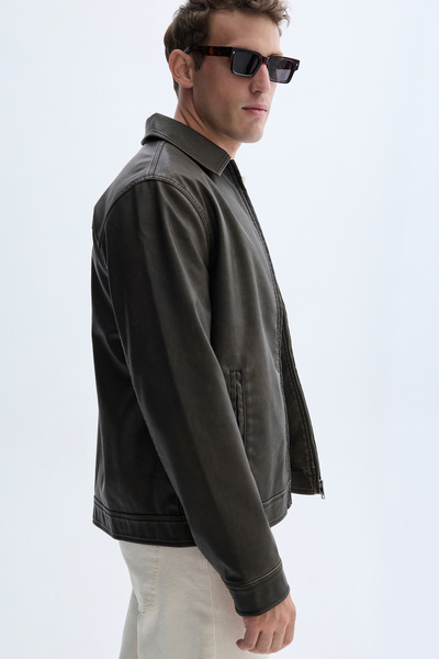 Mudo Leather Look Casual Jacket with Pockets