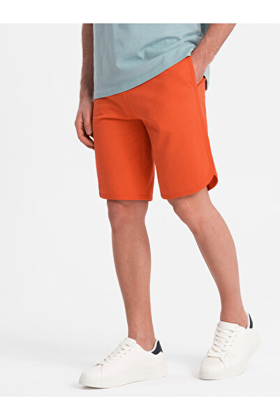 OMBRE Pánské teplákové kraťasy se zaoblenými nohavicemi - oranžové V5 OM-SRSK-0105 M