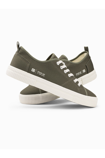 OMBRE Classic men's BASIC low sneakers - olive V3 OM-FOTL-0145