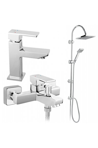 FERRO Pachet 3 Baterii Zicco: Cada/Dus, Lavoar, crom si colona de dus patrat