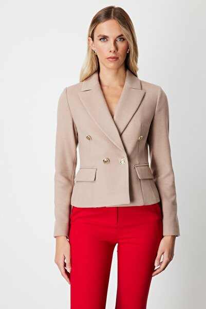 Ekol بأزرار على الجهتين سترة بياقة كاشي مينك