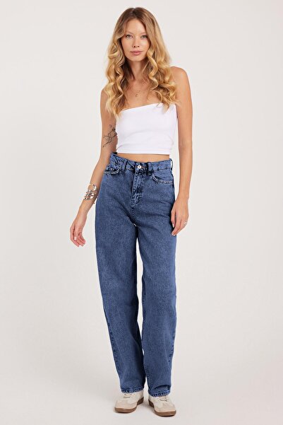 Tudors Women's Regular Fit Classic Cut Baggy Cotton Wide Leg Blue Jeans