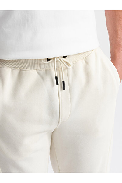 OMBRE Ανδρικό βαμβακερό παντελόνι φόρμας BASIC - κρεμ V5 OM-PABS-0174 XL