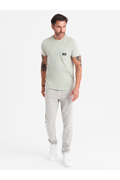 OMBRE Ανδρικό casual μπλουζάκι με τσέπη - ανοιχτό γκρι V2 OM-TSCT-0109 L