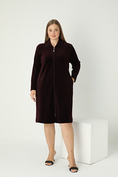 STELLETO Rochie de iarnă din catifea, cu guler, cu buzunare cu detalii în piatră, cu fermoar, mărime mare