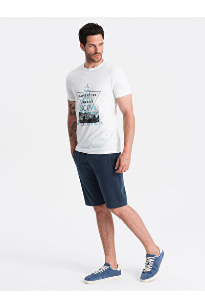 OMBRE Ανδρικό βαμβακερό σορτς φόρμας BASIC - σκούρο μπλε V1 OM-SRBS-0149 M