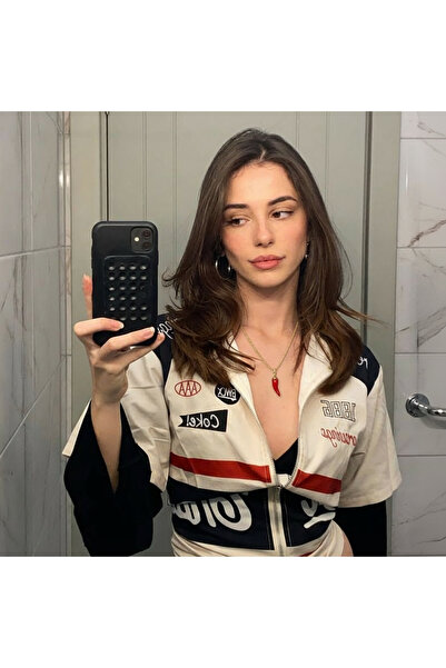 irva collection Çelik Kırmızı Biber Kolye