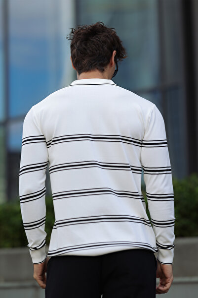 aziso Ανδρικό πλεκτό πουλόβερ με ριγέ μισό φερμουάρ με λαιμόκοψη πόλο