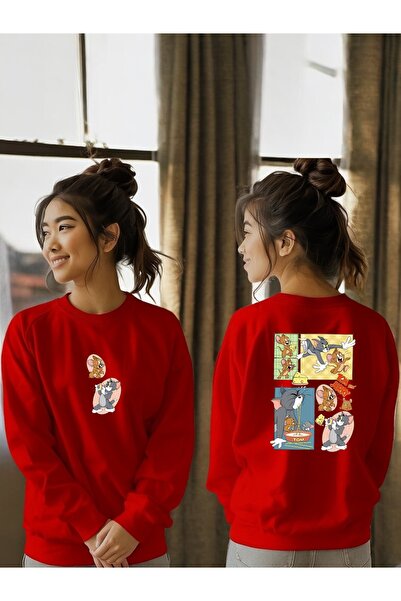 ArtYus سويت شيرت للجنسين بأكمام طويلة من توم وجيري مطبوع من الأمام والخلف بيا...