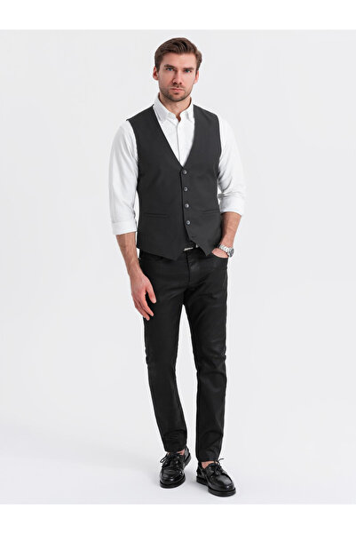 OMBRE Men's fitted vest with rayon and marbled buttons - black V4 OM-BLZV-0112 M