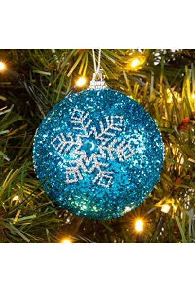 Silver Star Set globuri de Crăciun turcoaz cu sclipici și fulg de zăpadă argi...