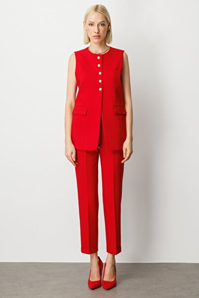 Ekol Önü Düğmeli Kapak Cepli Yelek 5007-25k Kırmızı