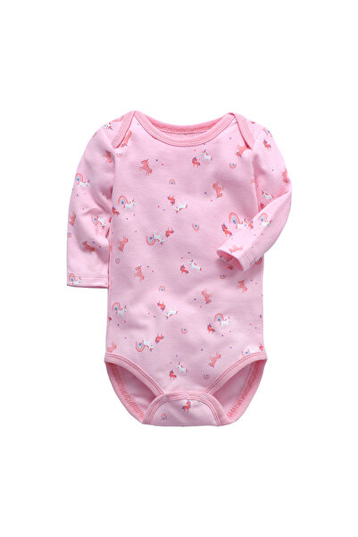OEM Long sleeve bodysuit, girls, 100% cotton, 44 cm, 6-9 months, pink with unicorn print