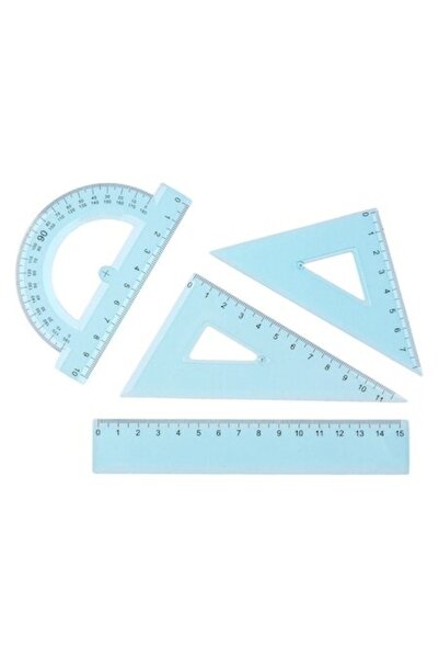 SHOPIENS Set Rigle Geometrie 4 Buc, Shopiens, Bleu Transparent, 15cm, Triunghiuri 45° și 60°, Raportor 180