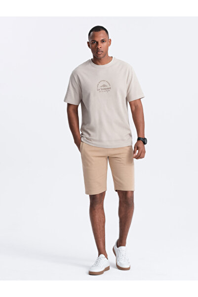 OMBRE Ανδρικό βαμβακερό σορτς BASIC - μπεζ V6 OM-SRBS-0149 M