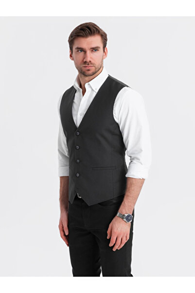 OMBRE Men's fitted vest with rayon and marbled buttons - black V4 OM-BLZV-0112 M