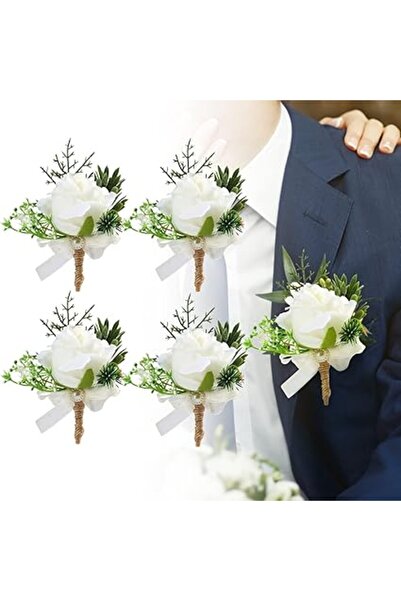 Generic بوتونيير، بوتونيير زفاف وردي، 4 قطع بوتونيير وردية بيضاء، كورساج مصنوع يدويًا، فتحة زر