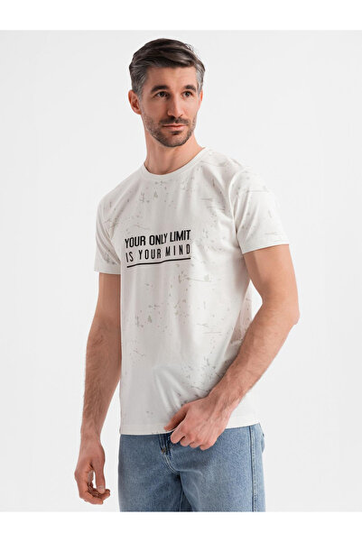 OMBRE Ανδρικό μπλουζάκι με στάμπα και στρογγυλή λαιμόκοψη - λευκό V1 OM-TSFP-0187 XXL