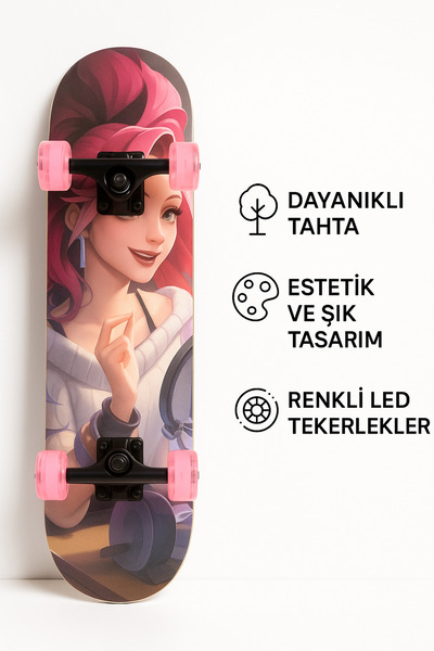 Janissary Profesyonel Kaykay | Silikon Işıklı Tekerlekler | Dayanıklı Ahşap Tahta | Şık Desenli Tasarım