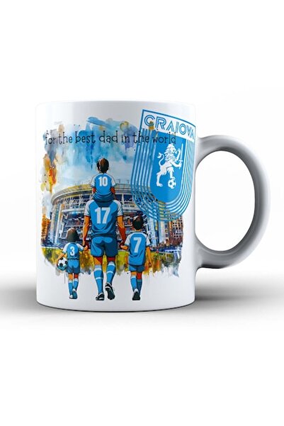 OEM Cană personalizată pentru suporterii Universității Craiova - "Tatăl și copiii la stadion", 330ml