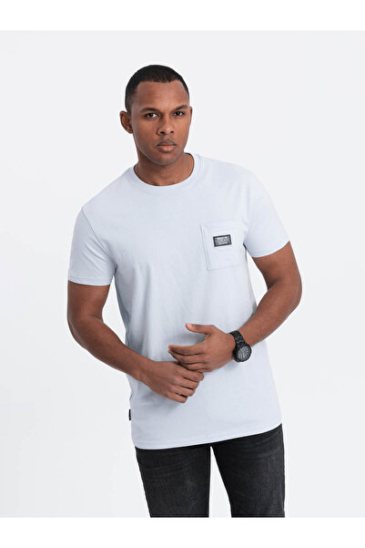 OMBRE Ανδρικό casual μπλουζάκι με τσέπη - μπλε V9 OM-TSCT-0109 S