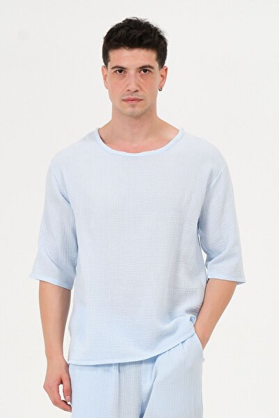 RELAXL 100% Cotton Muslin Loose Fit Pajama Set 2Xs-10Xl Baby Blue