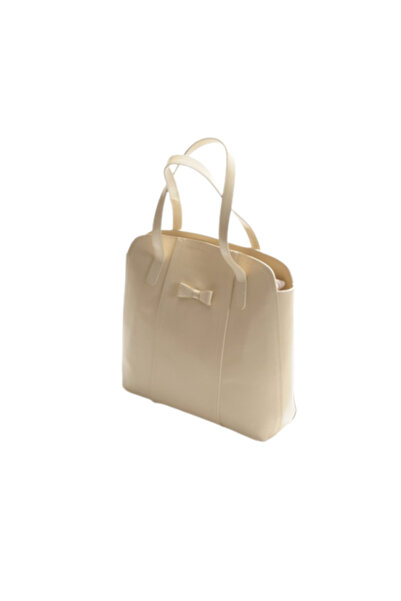 ANNA FELLINI Geanta dama piele, ANNA FELLINI, Papion mare, crem, 37x10x32 cm