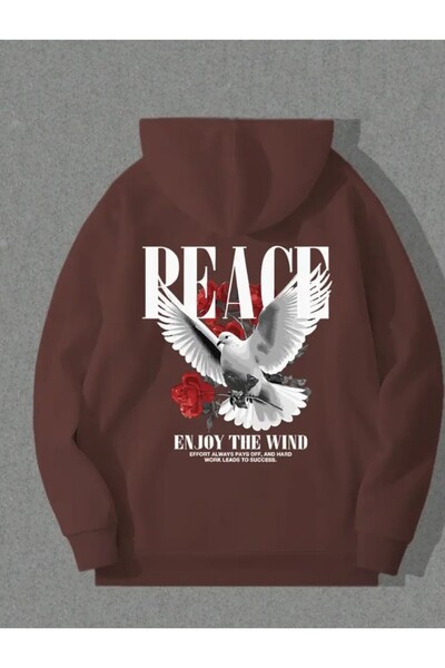 ORVIO Group Men's Oversize Dove and Rose Printed Hoodie