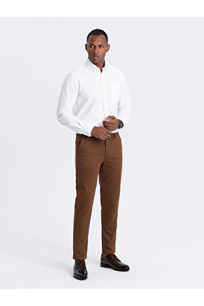 OMBRE Men's SLIM FIT chino pants with fine texture - caramel V3 OM-PACP-0190 XXL