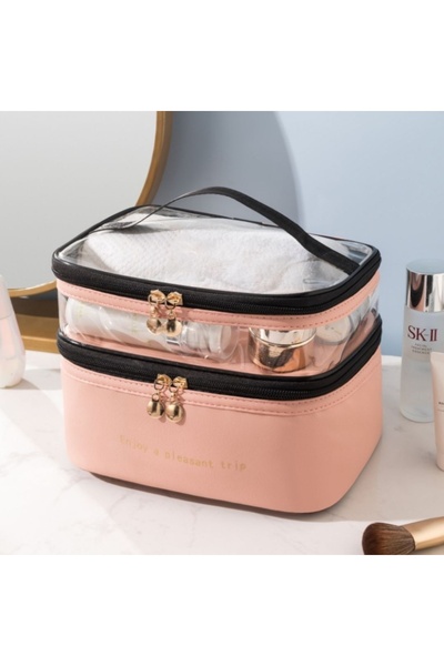 ECARLA Cosmetic bag, foldable, with two compartments, pink, 17x23x15 cm, eCarla, KS92WZ4