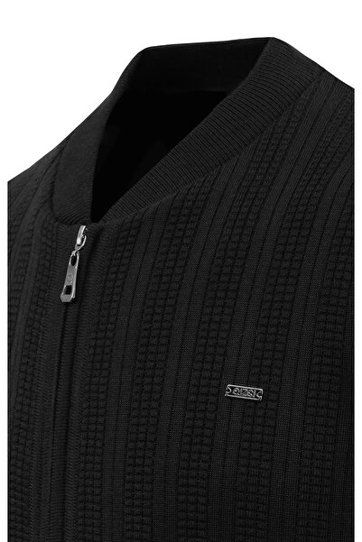 Çizgi Triko Men's Lined Knitwear Coat with High Collar, Steel Knit Pattern, Classic Fit - 5209t