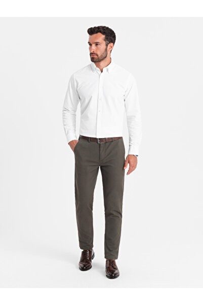 OMBRE Κλασικό ανδρικό παντελόνι chino με απαλή υφή - χακί V2 OM-PACP-0188 L
