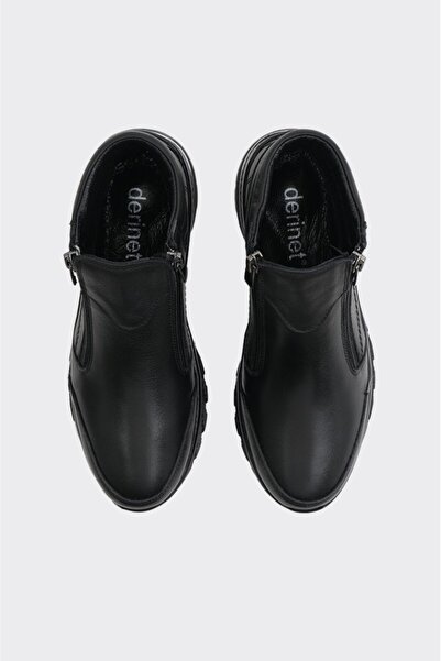 derinet Hakiki Deri Çift Fermuarlı Kadın Bot