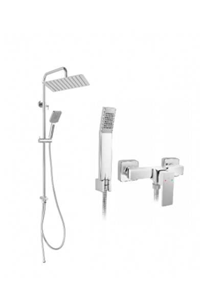 FERRO Coloană de duș fixă ​​Wizard Square PRO și baterie de duș mobilă Zicco