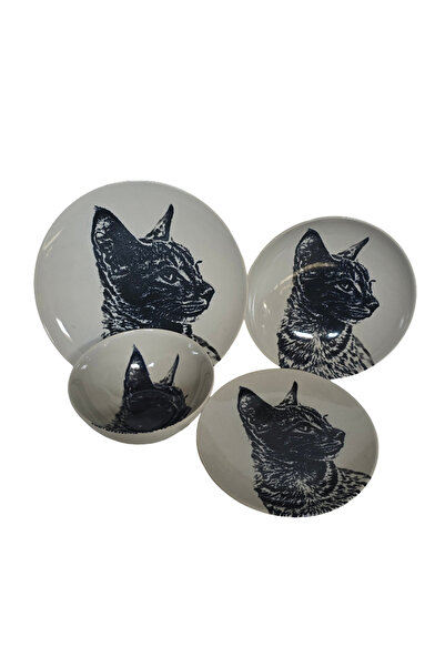 Cesiro Set 4 piese, pentru o persoana, Ivoire decorat cu pisica