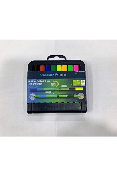 SCHNEIDER Set of 8 double-ended pens, Link-It Slider pen+highlighter, 8 colors,
