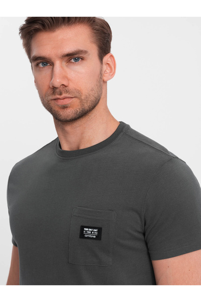 OMBRE Ανδρικό casual μπλουζάκι με τσέπη - γραφίτης V11 OM-TSCT-0109 S