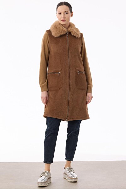 Tığ Triko Cepleri Ve Önü Fermuarlı Yelek TABA