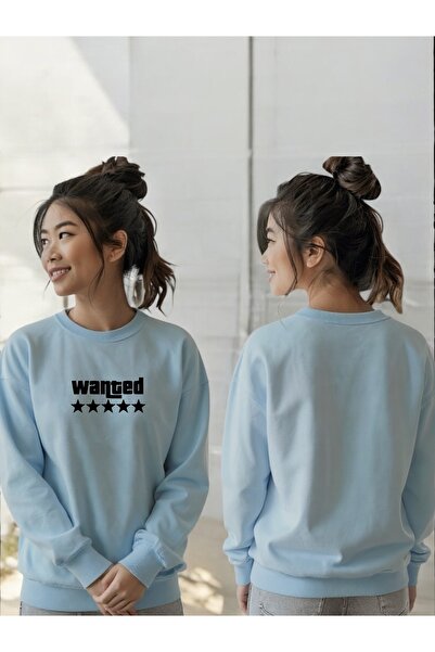 ArtYus Унисекс дълъг ръкав Wanted Transfer Printed Cycling Collar Sweatshirt