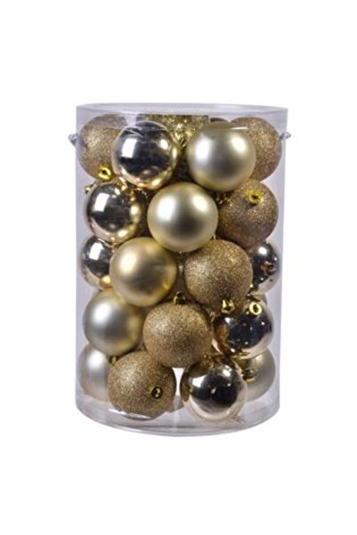 Jumbo Set ornamente de Crăciun pentru brad, aurii, mate, strălucitoare, cu sclipici, Ø7 cm - 30 buc