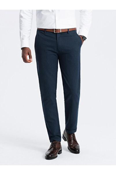 OMBRE Men's classic chino pants with fine texture - navy blue V3 OM-PACP-0188 XXL