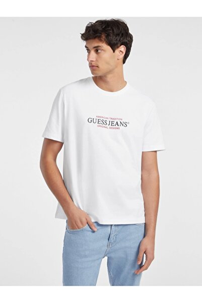 Guess Tricou alb pentru bărbați, cu potrivire normală M4YI42K8FQ4-G011