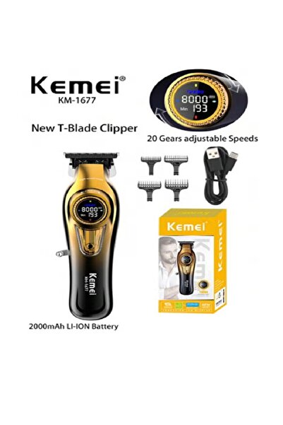 Kemei ماكينة حلاقة شعر احترافية KM-1677 كهربائية للرجال -لاسلكية، قابلة لإعاد...