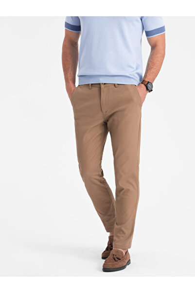 OMBRE Men's SLIM FIT chino pants - light brown V2 OM-PACP-0186 XXL