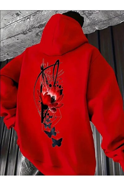 ORVIO Group Men's Oversize Lotus Flower Printed Hoodie