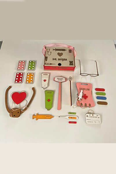 lumos dekor Ahşap Doktor Oyuncak Seti – Kişiye Özel İsimli Ahşap Kutulu 21 Pa...