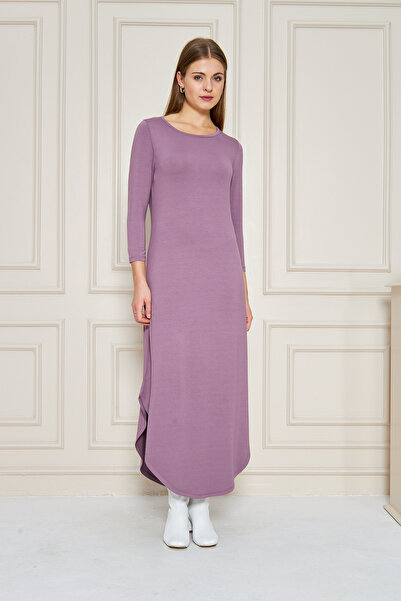 ESPİNA Γυναικείο μακρυμάνικο φόρεμα οβάλ σχήματος με σκισίματα μίντι μήκους