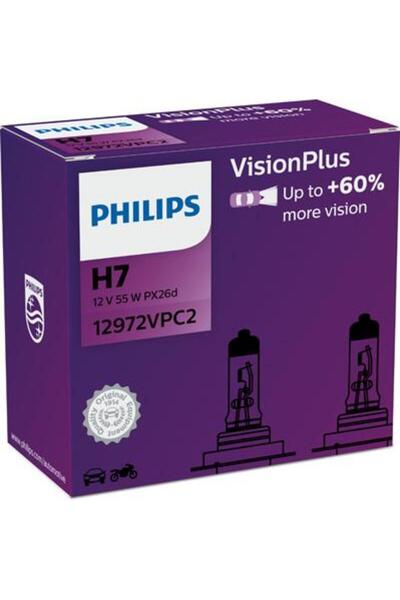 Philips Set de 2 Becuri Far H7 55W 12V Vision Plus, 12972VPC2, în Cutie