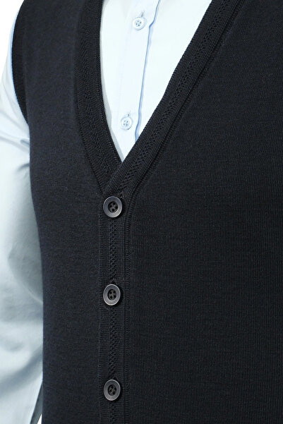 Çizgi Triko Men's Plus Size Buttoned Vest Knitwear with Pockets Steel Knit Classic Fit - 5200lb