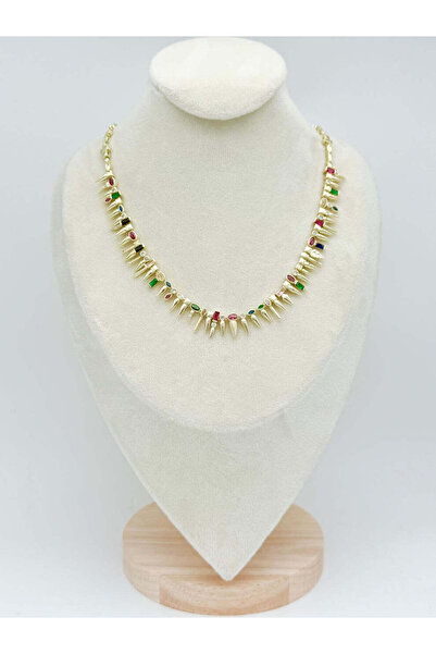 Miruva Premium Altın Kaplama Renkli Taş Detaylı Zarif Kadın Kolye